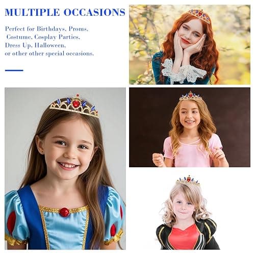 Princess Crown Red Blue Crystal Heart Crown Queen of Hearts Evie Costume Halloween Cosplay Party Tiara Accessories Birthday Tiara thumbnail 4