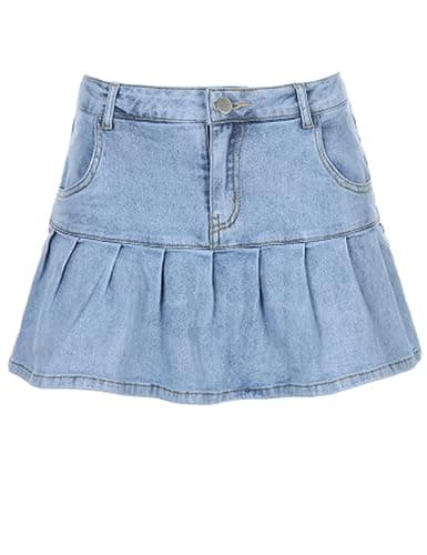 Yeokou Y2K Low Waisted Built-in Shorts Denim Skirt 2000s A-line Ruffle Pleated Mini Jean Skort for Streetwear Club thumbnail 7
