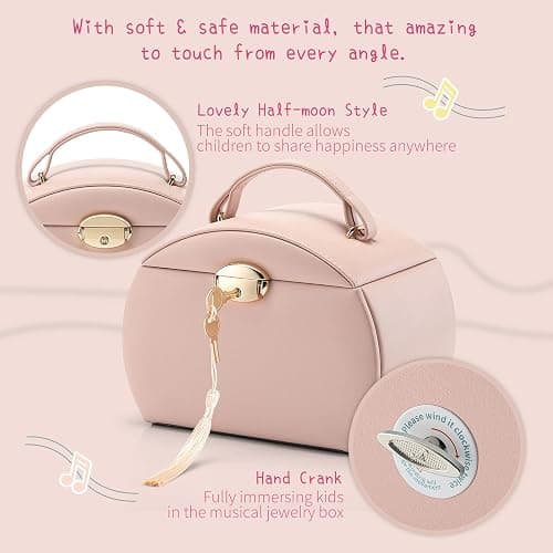 Vlando Kids Musical Jewelry Box for Girls with Drawer, Music Box with Ballerina and Stickers for Birthday Gifts Bedroom Decor, Pink thumbnail 4
