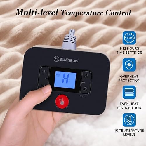 Westinghouse Queen Size Electric Blanket, Flannel to Sherpa Reversible, Heated Blanket Queen with Dual Control 10 Heating Settings & 1-12 Hours Auto Shut Off, Machine Washable, (84" x 90", Beige) thumbnail 3