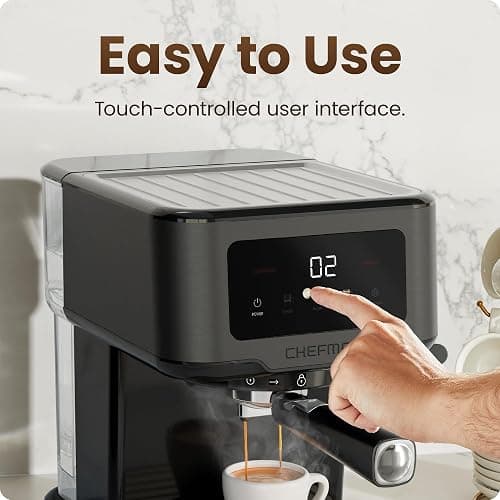 Chefman CraftBrew Espresso Machine, 15-Bar Pump Digital Espresso Maker w/Steam Wand for Latte & Cappuccino, Compact Espresso Coffee Machine w/ 1.5L Removable Water Reservoir - Stainless Black thumbnail 4