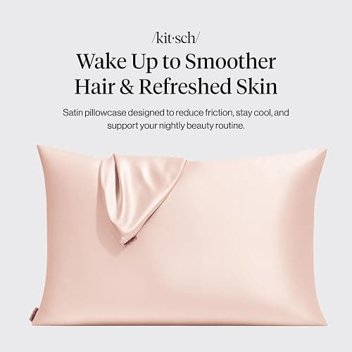 Kitsch Satin Pillowcase with Zipper for Hair & Skin, Softer Than Silk Pillow Cases Queen, Smooth Pillow Covers, Machine Washable, Wrinkle-Free, Cooling Satin Pillow Cases Standard Size 19"x26" (Blush) thumbnail 3
