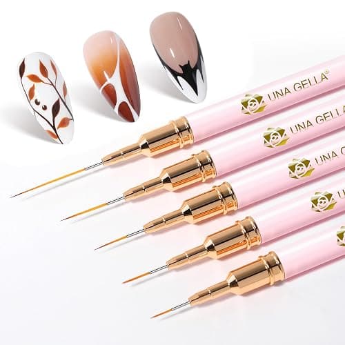UNA GELLA Nail Art Brushes Metallic, 5 Count Liner Pens Set For Nail Art Gel Polish, Detail Nail Art Design Painting Brush Set For Nails Gel Fine Drawing Nail Tools, Sizes 7/9/11/15/25mm - Image 1