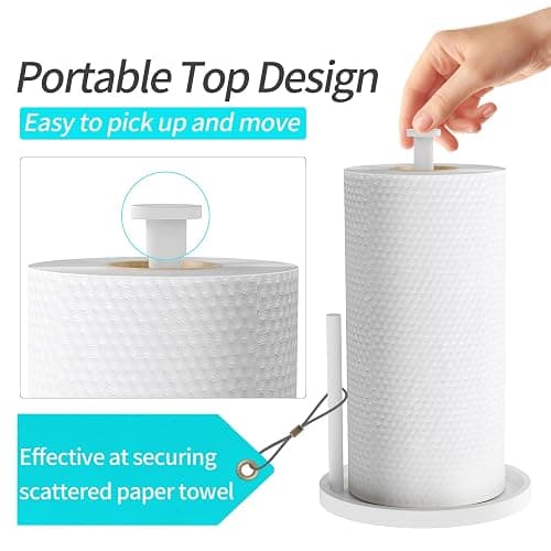Paper Towel Holder Countertop, Standing Paper Roll Holder with Anti Slip Weighted Base, Stainless Steel Freestanding Paper Towel Holder for Kitchen, White thumbnail 4