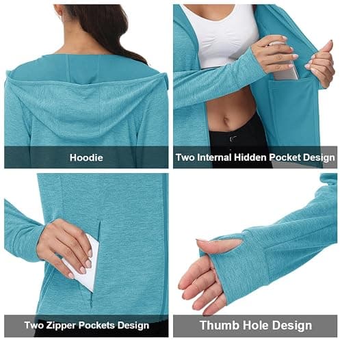 donhobo Damen Laufjacke Sportjacke Trainingsjacke Langarm Fitness Yoga Jacke Leicht Atmungsaktive Full Zip Sweatjacke mit Taschen Daumenloch - XS - Himmelblau thumbnail 7