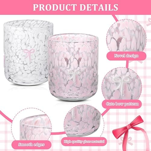 Yoiemivy 2 Pack Bow Icon Juice Glasses Coquette Aesthetic Glass Cups 14 oz Double Old Fashioned Icon Handblown Stemless Wine Glasses Cute Pink Glass Drinking Cups for Party Supplies Gifts thumbnail 4