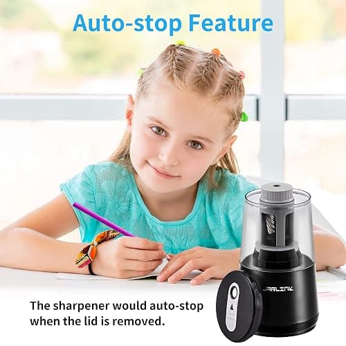 JARLINK Electric Pencil Sharpener, Heavy-Duty Helical Blade to Fast Sharpen, Auto Stop for No.2/Colored Pencils(6-8mm), AC Adapter/Battery Operated in School Classroom/Office/Home (Black) thumbnail 9