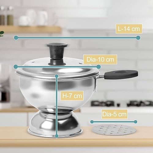 KSJONE Puttu Maker Stainless Steel, Stainless Steel Chiratta Puttu Maker, Chiratta Maker with Handle Use with Pressure Cooker Puttu Kutti Puttu Steamer Puttu Cooker Silver thumbnail 4