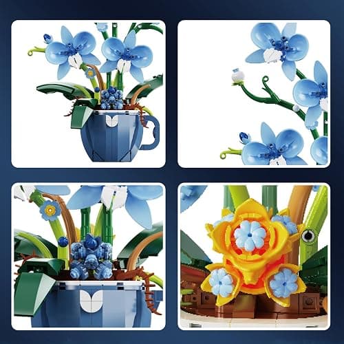 iixeal Blue Orchid Flower Building Set for Adults, Coffee Cup Orchid Botanical Collection Plant Building Kit, Home and Office Decor Gift for Christmas Day, Valentines, Birthday 567pcs thumbnail 4