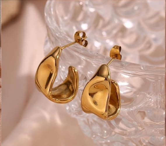 Amicon Chunky Gold Stud Earrings for Women 14k Gold Plated Hypoallergenic Earrings Statement Trendy Fashion Gold Jewelry Gifts thumbnail 6
