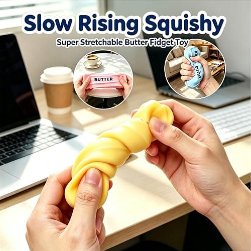 Crunchy Butter Squishy, Slow Rising Squishy Toys ASMR Squishy Crunchy | Crunchy Squishies Shaped Sensory crunchy butter, Pink Anxiety Relief Fidget Toys, Portable Desk Gifts Teens & Adults thumbnail 7