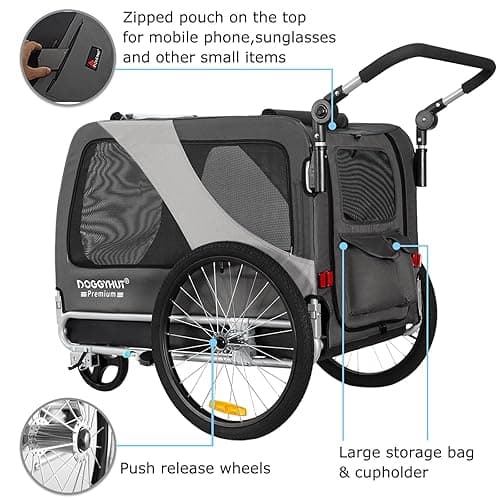 DOGGYHUT® Premium Large/XL Pet Bike Trailer & Stroller for Large Sized Dog or Multiple Small Dogs,Low Center of Gravity,Parking Brakes,Easy Folding Frame,Bicycle Carrier thumbnail 4