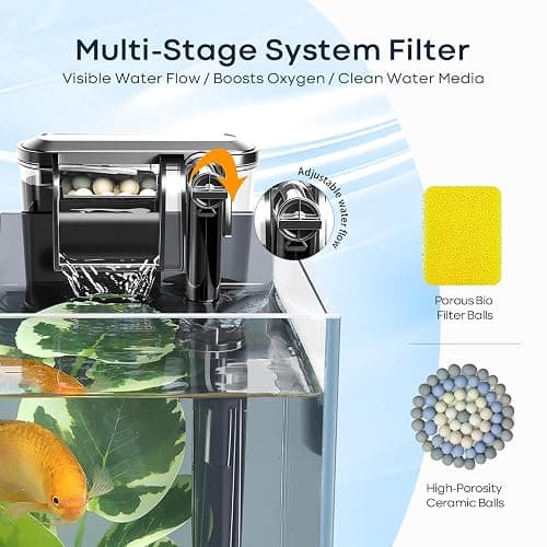 Wonderfactory 5 Gallon Small Aquarium Set Glass Fish Tank 6 Gallon, Starter Kit with Heater Water Pump Cleaning System Filter Bright Light Rocks Gravel Cleaning Tool, Clear Rimless Betta Plants thumbnail 7