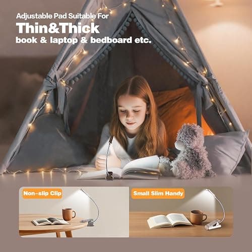 VAVOFO Rechargeable Book Light for Reading in Bed Kids, 7 LED Reading Light with 9-Level Warm Cool White Daylight, Eye Care Lamp with Power Indicator for Bookworms (Champagne Gold) thumbnail 5