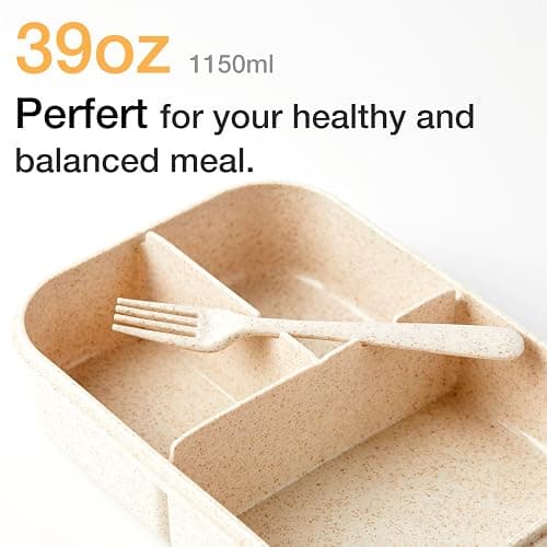 SEVENY Bento Box Natural Wheat Fiber Material,Ideal Leak-Proof Bento Box Adults,Lunch Box for Women,BPA-Free Lunch Box,Reusable Meal Prep Container for Body Builders, White thumbnail 5