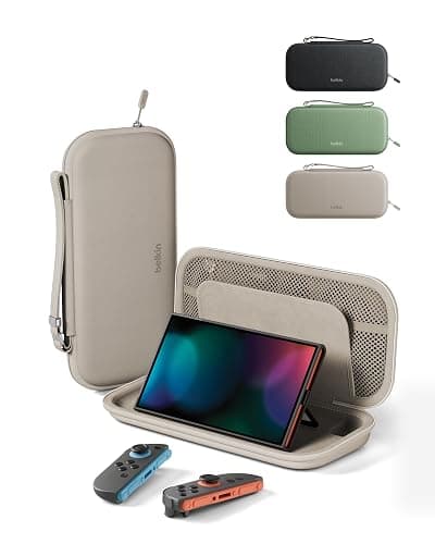 Belkin Nintendo Switch 2 Case, Travel Bag w/AirTag Holder & Storage Pocket for Up to 12 Game Cards - Portable, Lightweight Carrying Case w/Hard Shell, Soft Interior, Switch 2 Accessories - Sand - Image 1