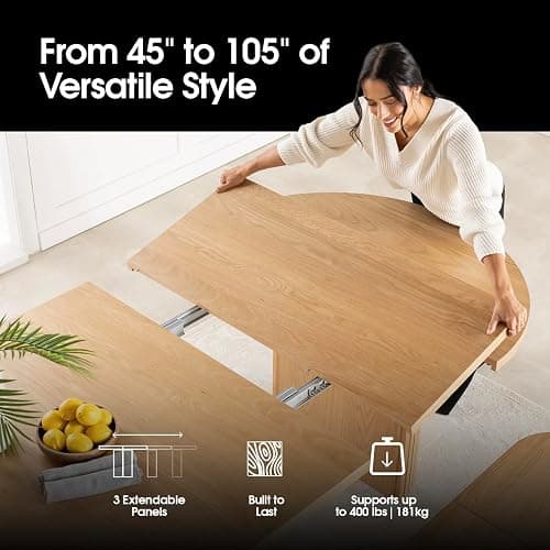 Transformer Table - Solid Wood Extendable Round Dining Table, Extendable Round Dining Table, Space-Saving Modern Furniture, Elegant and Functional Design, Natural (Table Only) thumbnail 3