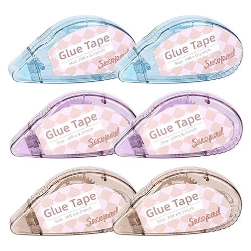 Secopad Scrapbook Tape, 6 Pack Double Sided Tape Roller for Crafts, Adhesive Glue Runner Scrapbooking Supplies Journaling School Office Supplies for Kids and Adults, 0.3IN x 26FT thumbnail 7