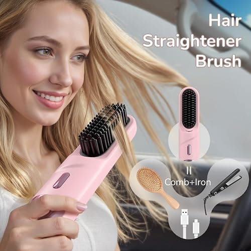 Go Brush Pro 2025 Hair Straightener Brush 300 Million Negative Ionic Portable Cordless Hair Straightener for Women with 4 Temps Fast Heating MCH Ceramic Coating Smooth Frizz - Free Hair Gift for Women thumbnail 4