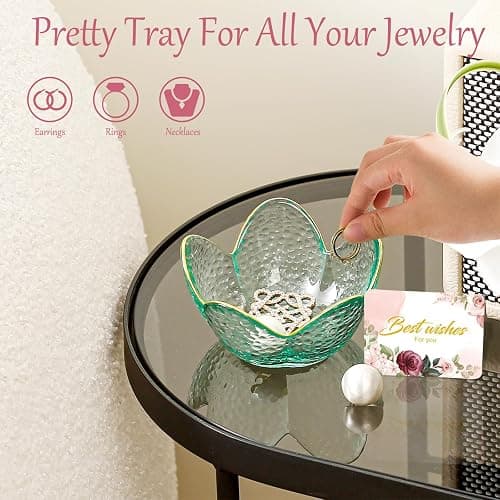 Binoster Friendship Gifts For Women Jewelry Dish Glass Ring Dish Jewelry Tray Cute Vanity Organizer Room Decor Jewellery Tray Trinket Dish Cute Bedroom Decor Christmas House Warming Gifts for women thumbnail 7