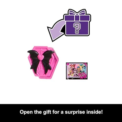 Monster High Scary Sweet Birthday Doll, Draculaura in Pink Party Dress with Themed Accessories Like Invite, Balloon, Gift, Fan and More thumbnail 3