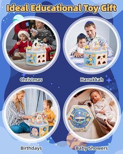 Gleamkid Large Wooden Space Activity Cube Toys, 9-in-1 Early Educational Montessori Learning Toys for 2 3 4 Toddlers with Abacus Bead Maze for 24+ Months Boys Girls First Birthday thumbnail 7