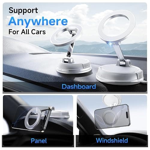 ANDERY Car Phone Holder for Magsafe [78+LBS Strongest Suction & 2400gf Magnetic] 360° Adjustable Car Phone Mount, Phone Holders for Your Car for iPhone 17-12 Pro Max Plus Air, White thumbnail 2