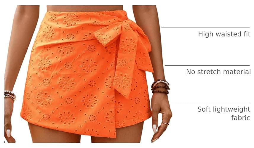 Milumia Women's Summer Wrap MIni Skirt Eyelet Boho High Waist Shorts Skort | Rush Skirts, Tie Side, Built In Shorts, Dressy, Beach Vacation Outfits, Casual, Short Skirts thumbnail 4