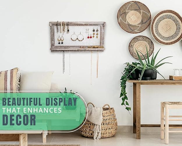 Comfify Rustic Jewelry Organizer – Wall Mounted Jewelry Holder w/Removable Bracelet Rod, Shelf & 16 Hooks – Perfect Earrings, Necklaces & Bracelets Holder – Rustic White thumbnail 4