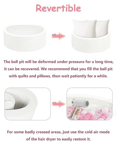 Baby Ball Pit for Toddlers, 35.4"x 11.8" Foam Ball Pit for Kids, Soft Round Ball Pool for Baby, Indoor and Outdoor Playpen, Ideal Gift for Children, White, (Balls not Included) thumbnail 6