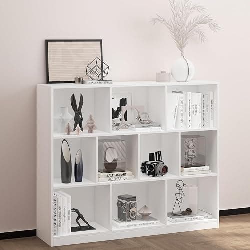 NewBeth Wooden 10 Cube Book Shelf with Base,3 Tier Freestanding Horizontal Bookshelf, Open Bookcase Cube Shelf Storage Organizer for Bedroom, Living Room, Office, Study Room, White thumbnail 6