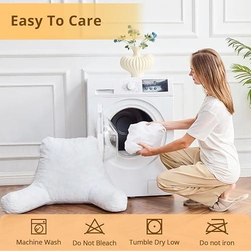 Sasttie Reading Pillow, Velvet Back Pillow for Bed Sitting Up, Adult Back-Rest Support Cushion with Arms for Sit Up on Couch, Sofa, and Floor, Dorm Essentials, Reading Accessories, White thumbnail 8