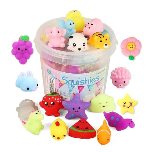 KINGYAO Squishies Squishy Toy 24pcs Party Favors for Kids Mochi Squishy Toy moji Kids Mini Kawaii squishies Mochi Stress Reliever Anxiety Toys Easter Basket Stuffers fillers with Storage Box - 24pcs - Image 1