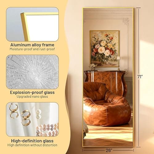 Simple Deluxe Full Length Mirror, 71"x26"Large Floor Mirrors, for Wall Door Bedroom Bathroom Living Room (Gold) thumbnail 2