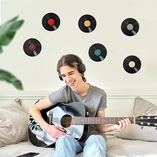 PEUTIER 8pcs Blank Vinyl Record Wall Decor, 8.7 inch Album Cover Posters Wall Art Decorative Fake Vinyl Record Vintage Aesthetic 70s 80s 90s Room Decor for Home Bedroom Wall Music Party Decoration thumbnail 6