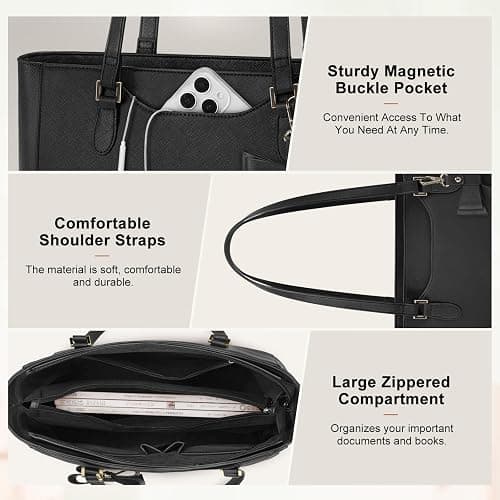 KTMOUW Handbags for Women Large Capacity PU Leather Tote Bags for Women with Zip, Shoulder Bag Ladies Handbag Tote Bag for School Work Travel Shopping Black thumbnail 4