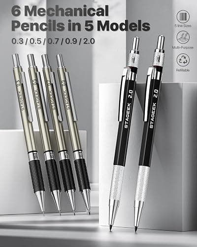 STAGEEK Mechanical Pencil Set with Case 37 Count, Drawing Pencils 0.3, 0.5, 0.7, 0.9MM & 2PCS 2MM Sketching Pencils with 492PCS Lead Refills (6B 4B 2B HB 2H 4H Color) for Artist Drafting Drawing thumbnail 2