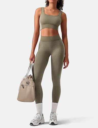 OLCHEE Womens Workout Sets 2 Piece Seamless Square Neck Sports Bra Padded Butt Lifting Leggings High Waist Yoga Gym Outfits thumbnail 5