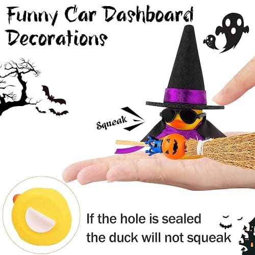 wonuu Halloween Rubber Duck Witch Duck Car Decorations Halloween Accessories Witch Hat Pumpkin Skull and Cloak, Long Black Skirt thumbnail 6