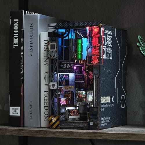 Anavrin Book Nook Kit Kowloon Walled City 2049 DIY 3D Wooden Booknook for Adults, Teens and Book Lovers, Bookshelf Insert Library Decor, Creative Gift for Family, Friends, and Elderly thumbnail 9