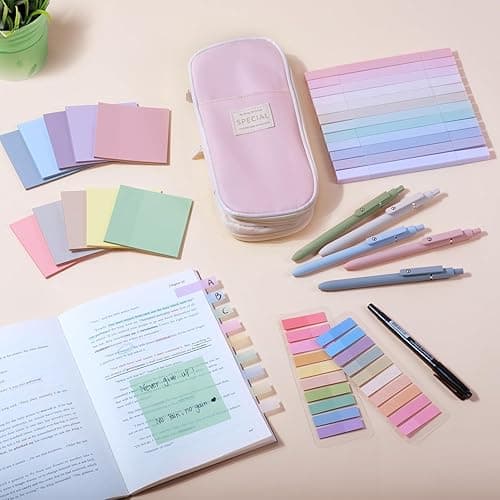 KOUDGY 49Pcs Book Annotation Kit - Aesthetic School Supplies with Cute Pen Case Highlighters Gel Pens and Marker, Sheets Transparent Index Tabs Sticky Notes Bible Study Supplies (Pink) thumbnail 3