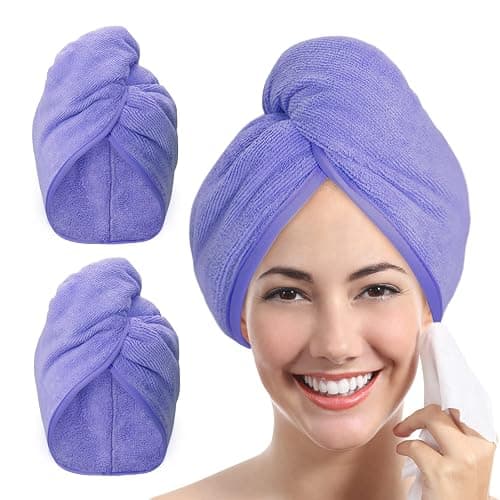 YoulerTex Ultra-Plüsch-Mikrofaser-Haarhandtuch für Damen, 2 Stück, 25,4 x 66 cm, ultra-saugfähig, Twist-Haarturban, Trocknungskappe, Haarwickel, zum Trocknen von lockigem, langem und dickem Haar, Lila - Image 1