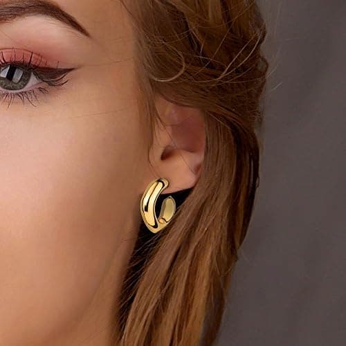 6 Pairs 14K Gold Plated Hoop Earrings for Women Lightweight Chunky Hoop Earrings Multipack Hypoallergenic, Thick Open Twisted Huggie Hoops Earring Set Jewelry for Gifts. thumbnail 3