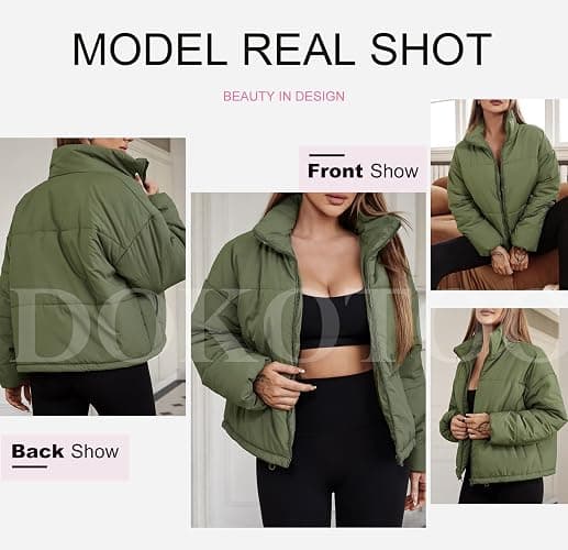 Dokotoo Womens Winter Quilted Jackets Long Sleeve Full Zip Puffer Jacket Coats with Pockets thumbnail 5