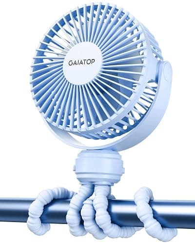 Gaiatop Mini Portable Stroller Fan, Battery Operated Small Clip on, Detachable 3 Speed Rechargeable, 360° Rotate Flexible Tripod Better Cooling for Car Seat Crib Treadmill Travel Blue - Image 1