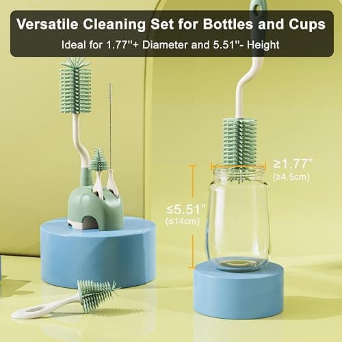 ePiiChua Silicone Bottle Brush Set with Stand, 360° Rotating Bottle Cleaning Brush Cleaner Set, Long Handle 3 in 1 Multipurpose Silicone Baby Bottle Straw Cleaner Brush (Green) thumbnail 2