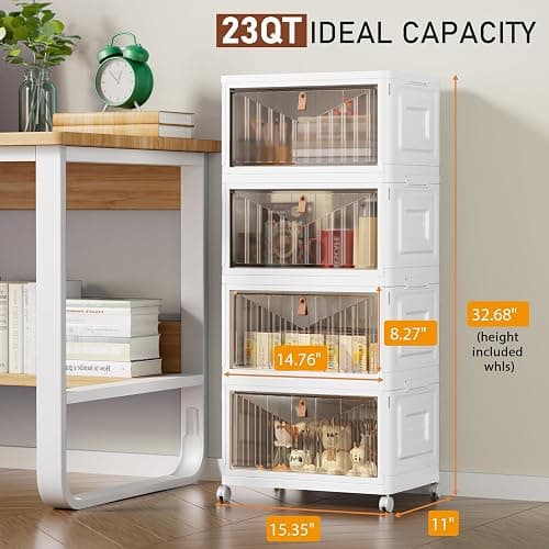 Wise Oannes Closet Organizers and storage, Storage cabinet with Wheels | Stackable Storage Bins with Wheels，Collapsible and Folds flat design to saves space, , Great for home, office, or garage thumbnail 2