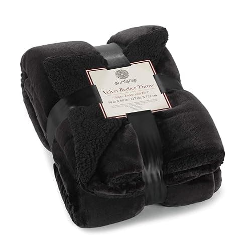 Genteele Sherpa Throw Blanket Super Soft Reversible Ultra Luxurious Plush Blanket, 50 x 60 inches, Black/Black - Image 1