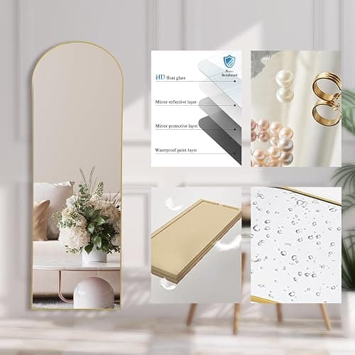 LunaMirror Full Length Mirrors Free Standing Floor Mirror Full Body Wall Mirror for Bedroom Living Room and Entrance, Arch Gold Frame, 147x44 CM thumbnail 5