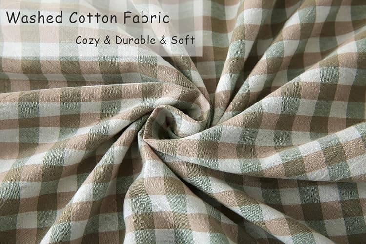 2 Pack Sage Green Plaid Ruffle Throw Pillow Covers 18x18 inches, 100% Washed Cotton Gingham Checkered Farmhouse Pillow Shams for Bed/Sofa (18x18 inches, Sage Green Gingham) thumbnail 7
